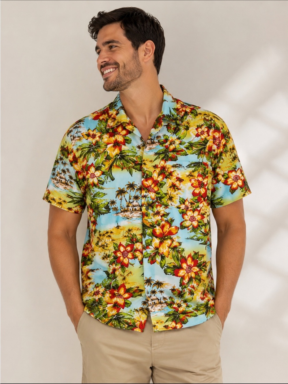 George Yellow Tropical Floral Short Sleeve Button-Down Shirt # 70